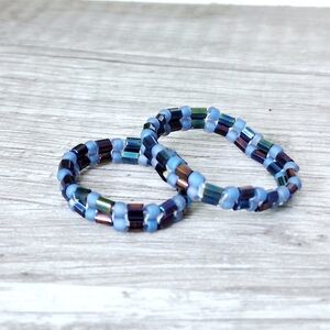 Blue Beaded Stackable Rings - Women Jewelry